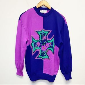 St. John | Colorblock Cross Embellished Sweater